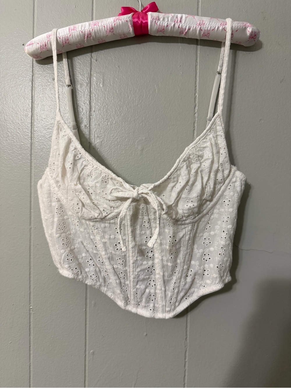 Free People Out From Under White Eyelet Corset Cami Top XL Cottagecore